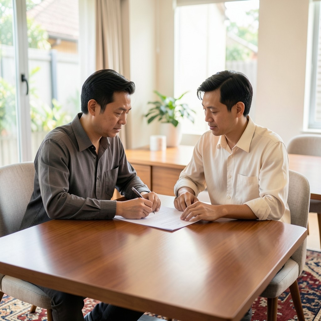 Two colleagues reviewing investor report pages in a bright office