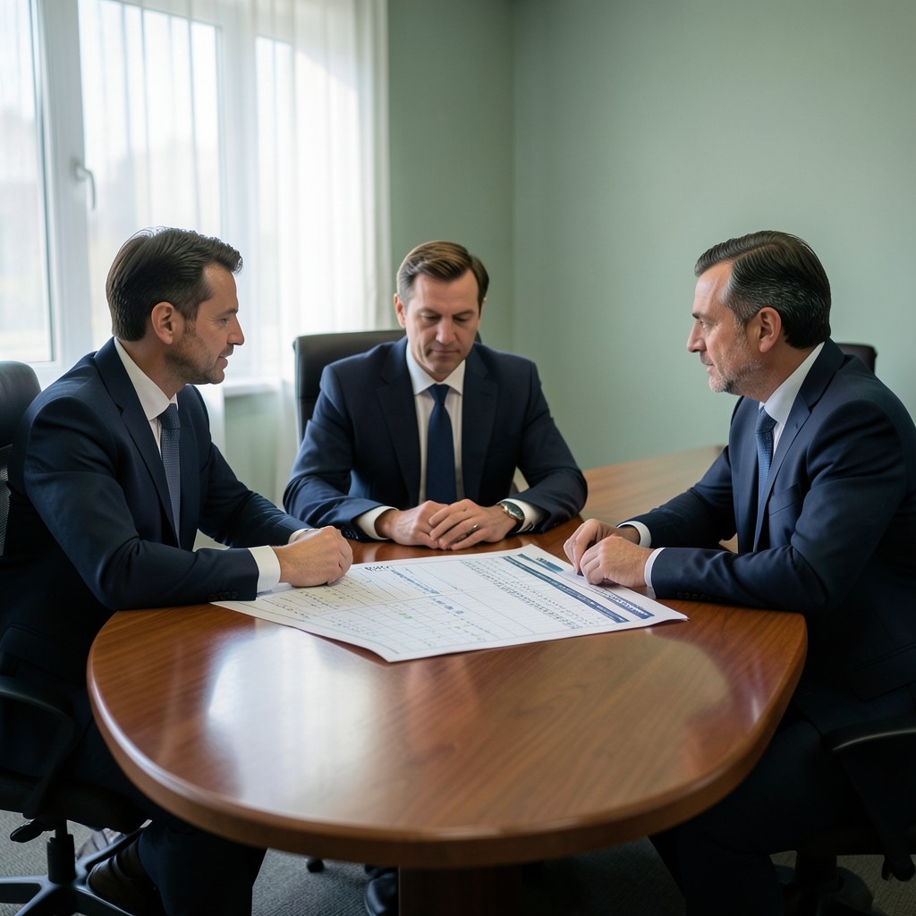 Partners reviewing a NAV summary sheet in a meeting